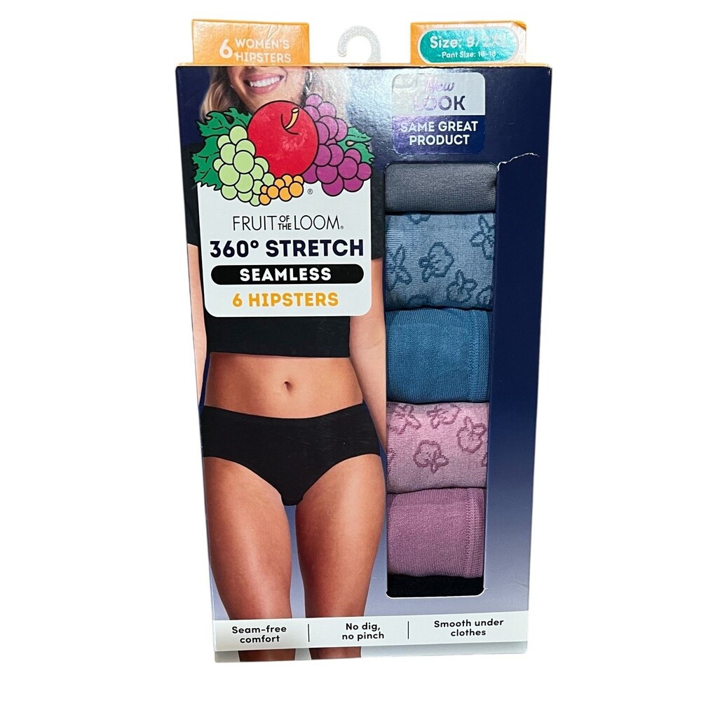 FRUIT of the LOOM 360 Stretch Seamless Hipsters 6-Pk Assorted Women's 9/2XL